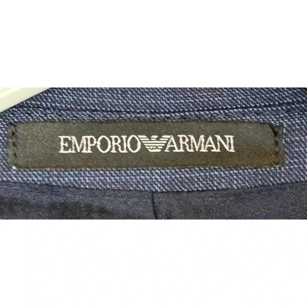 Emporio Armani G Line Virgin Wool Blazer Mens 42 Navy Blue Glen Plaid Sport Coat